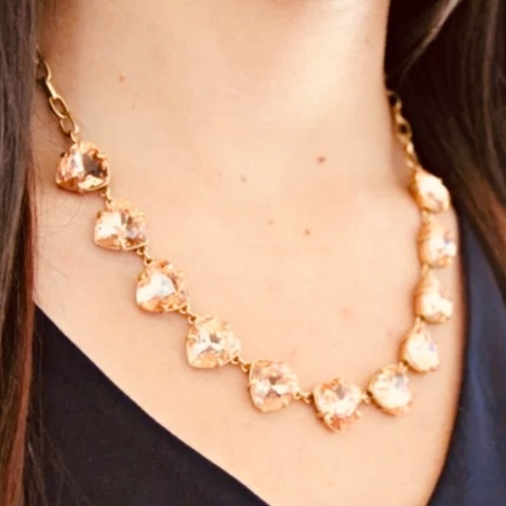 Stella & Dot | Sparkling Peach+Vintage Gold Crystal Jeweled Statement Ne⦠- Picture 2 of 8